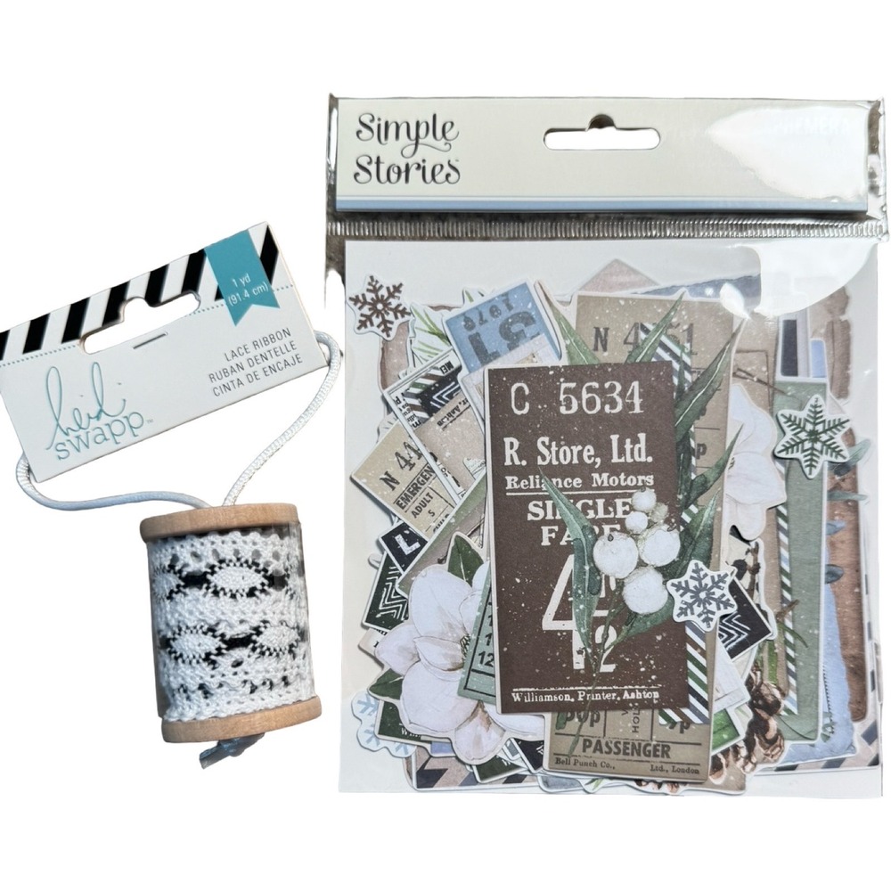Simple Stories Heidi Swapp Ephemera Lace Ribbon Set White Good Winter Crafting